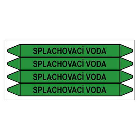 Značení potrubí, splachovací voda,4 ks, 250 × 26 mm